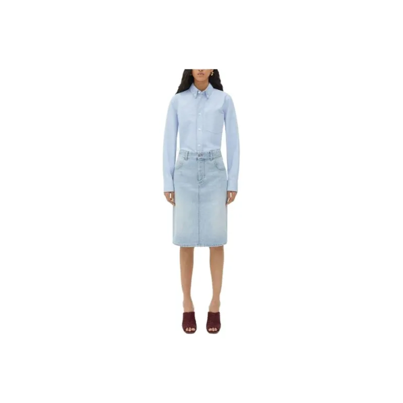 Bottega Veneta Denim Long Skirts Women's Light Blue-0