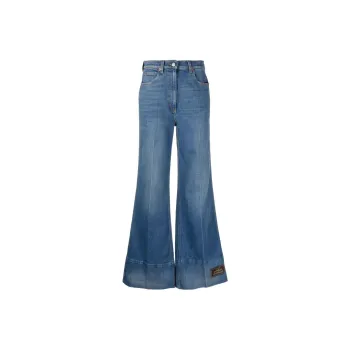 GUCCI Denim Flare GUCCI Label Pants Dark Blue Washed