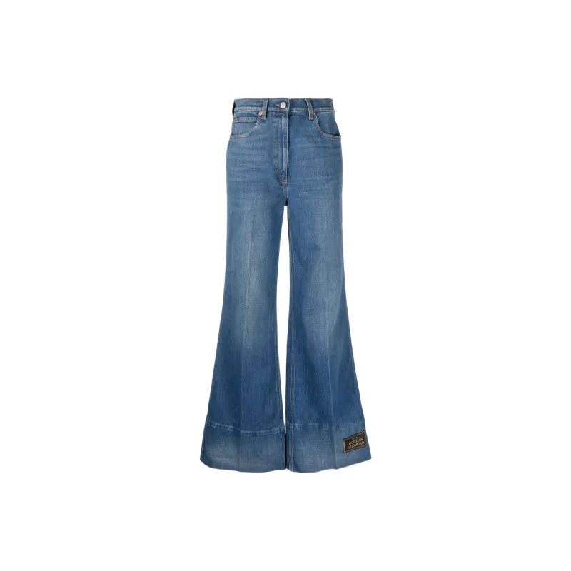 GUCCI Denim Flare GUCCI Label Pants Dark Blue Washed-0