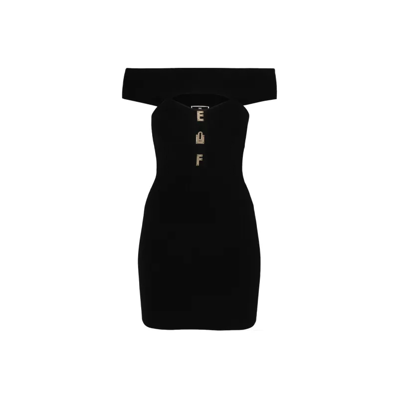 Elisabetta Franchi Logo Lettering Ribbed Mini Dress-0