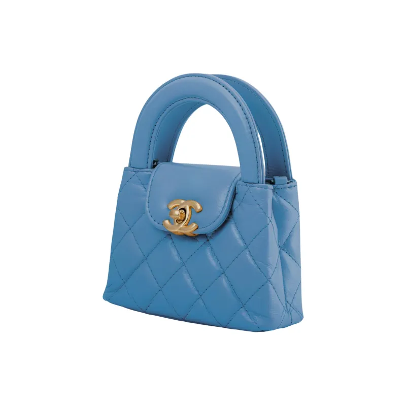 CHANEL Cow Leather Handbag, Crossbody, One Shoulder Bag Extra Mini Women's Blue-2