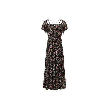 GOELIA Short Sleeved Dress Women's Summer Night Rose Garden