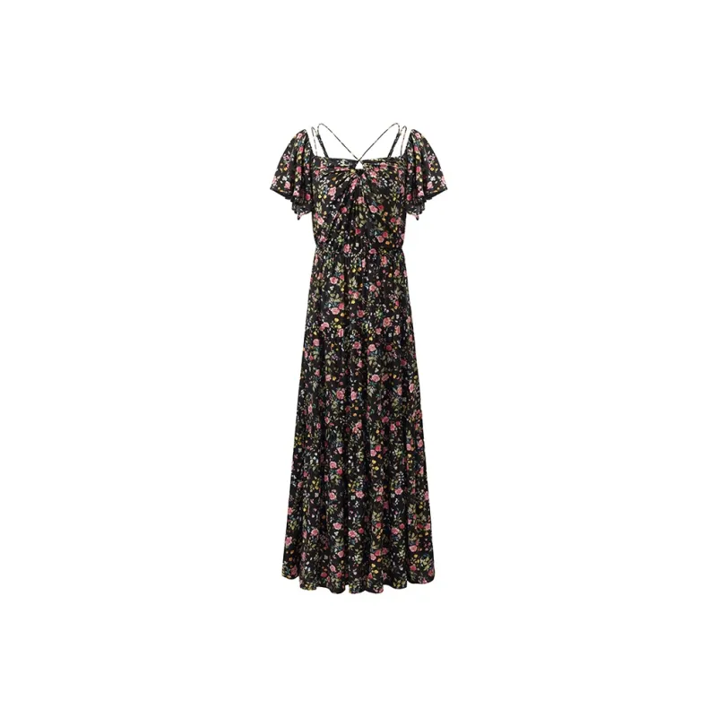 GOELIA Short Sleeved Dress Women's Summer Night Rose Garden-0