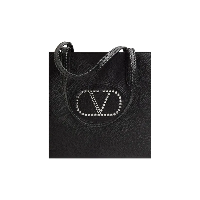 Valentino Grain Calfskin Tote Bag, Shopping Bag, Shoulder Bag Women's Black-5