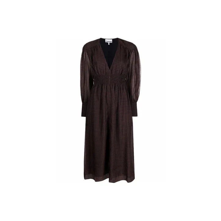 GANNI Long-Sleeved Dresses Women's Brown-0