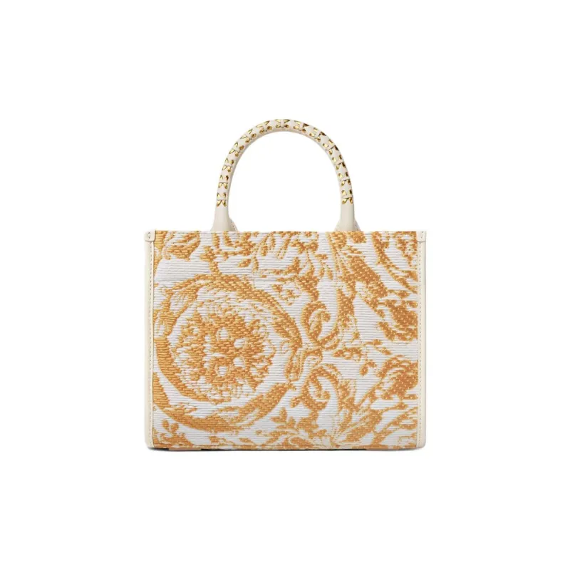 FANSIZHE Barocco Raffia Tote Bag, Shopping Bag, Handbag Trumpets Women's White & Gold-2