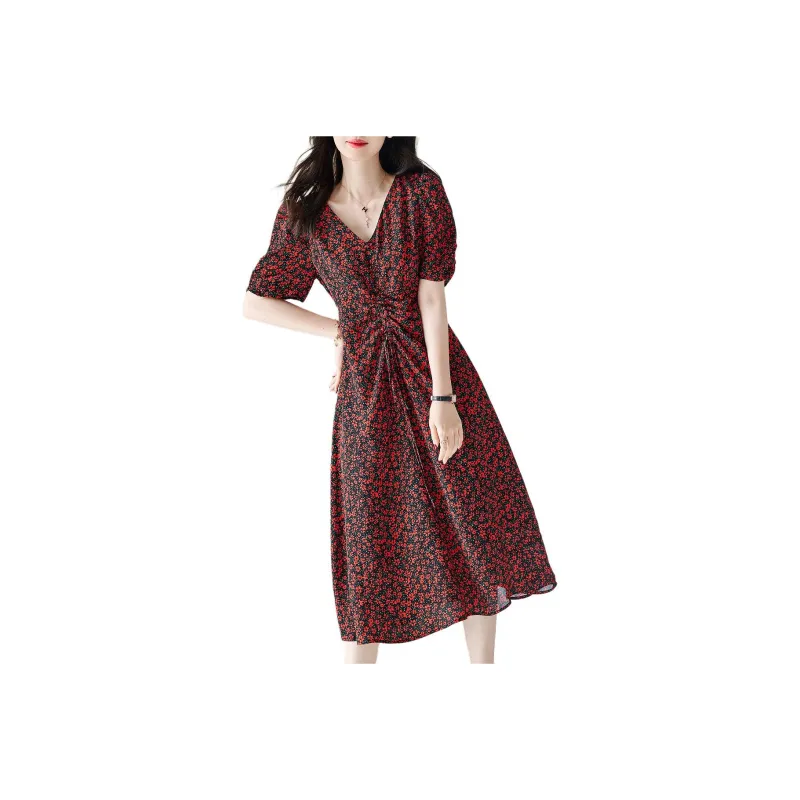 【dme】 Short Sleeved Dresses Women's Dark Red-0