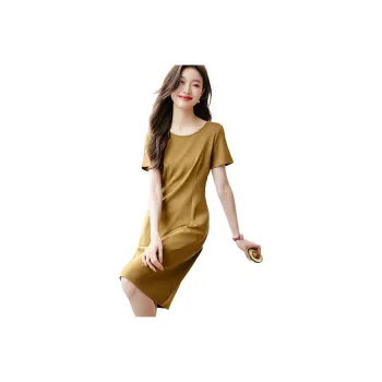Mo Han Yi Mei Short Sleeved Dress Women's Yellow Green