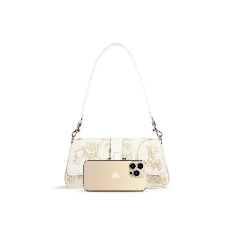 MACKJANICE PU Shoulder Bag Women's Embroidered White/Coffee-1