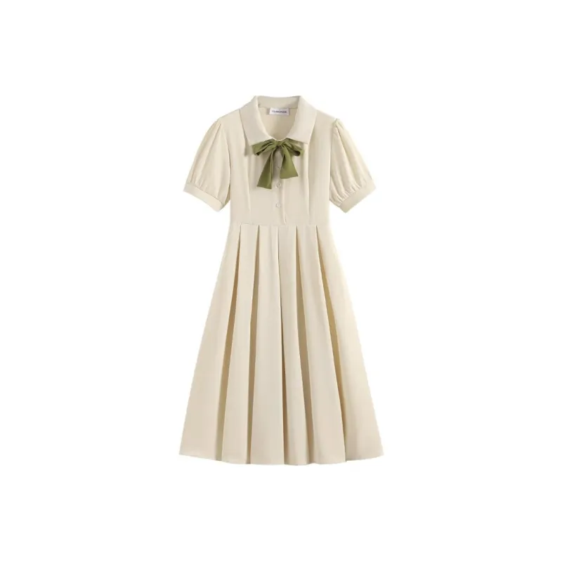 Oddgoods Short Sleeved Dress Women's Apricot-0