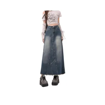 Kazakhstan Denim Long Skirts Women's Vintage Blue