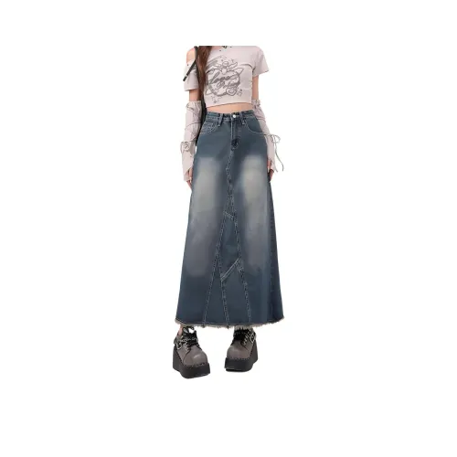 Kazakhstan Denim Long Skirts Women's Vintage Blue
