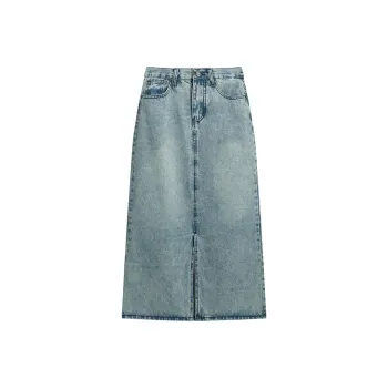 AHDO Denim Long Skirt Women's Washed Blue