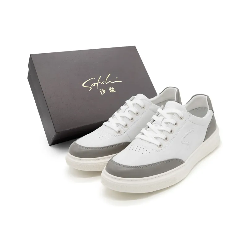 Satchi Height Increasing Low Top Skateboard Shoes, Casual Shoes Men's White-1