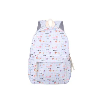 Yalu Nylon Fabric Backpack Unisex Light Blue/White/Pink