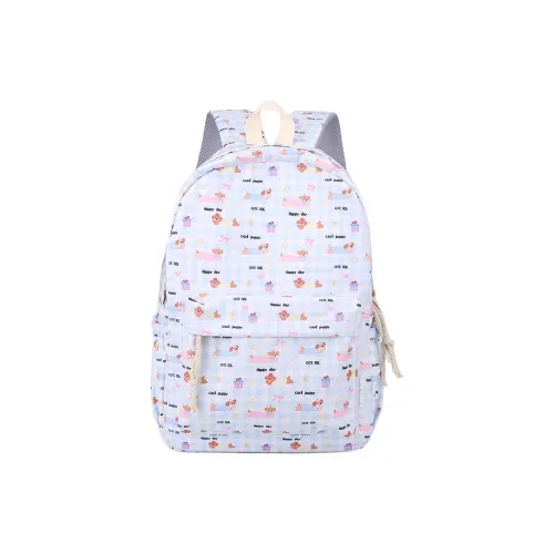 Yalu Nylon Fabric Backpack Unisex Light Blue/White/Pink