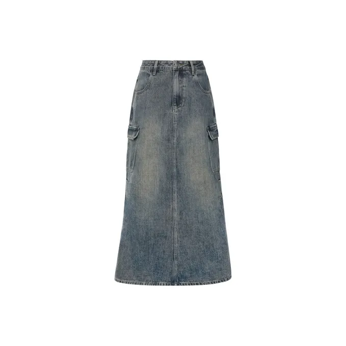 MEIYANG Denim Long Skirts Women's Blue-0