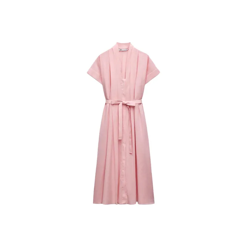 ZARA ZW Series Short Sleeved Dress Women's Pink-0