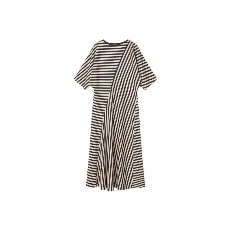 COS Short Sleeved Dress Women's Black Stripes-0