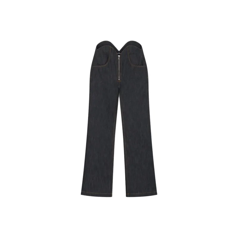 WE11DONE Uneven Thigh rise Wide leg Jeans-0