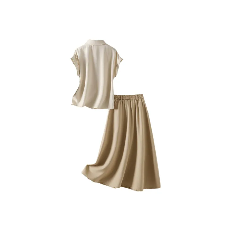 IHIMI Two Piece Skirt Sets Women's Apricot+Khaki-0