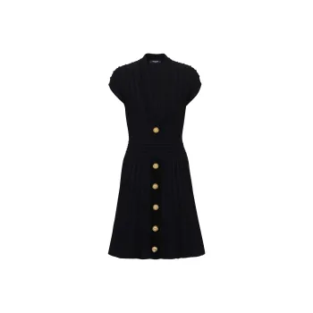 BALMAIN V Neck Flared Mini Dress
