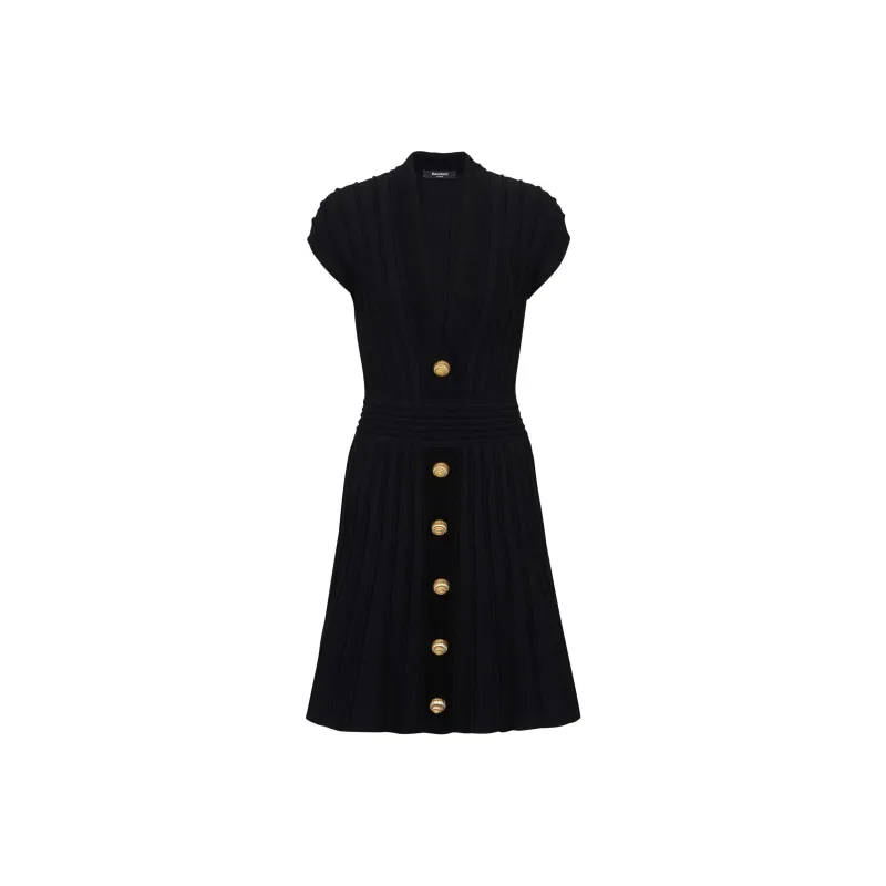 BALMAIN V Neck Flared Mini Dress-0