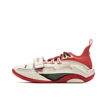 1807 x LiNing Cushioning Slip Resistant Anti Twist Low Top Basketball Shoes Men's Ecru Fiery Red