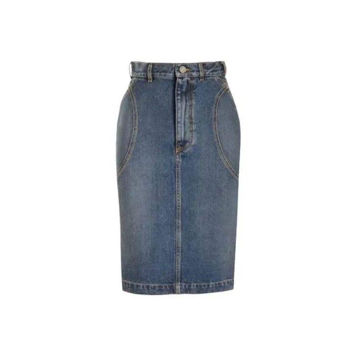 Alaia High-Waist Denim Pencil Skirt-0