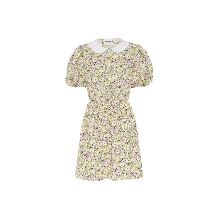 MIU MIU Short Sleeved Dress Women's Yellow-0