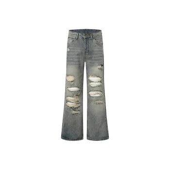 YUZHAOLIN Trendy Brand Washable Vintage Loose Fit Straight Fit Pants Unisex Vintage Blue