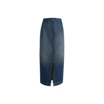 KHAITE The Ruly Denim Midi Skirt