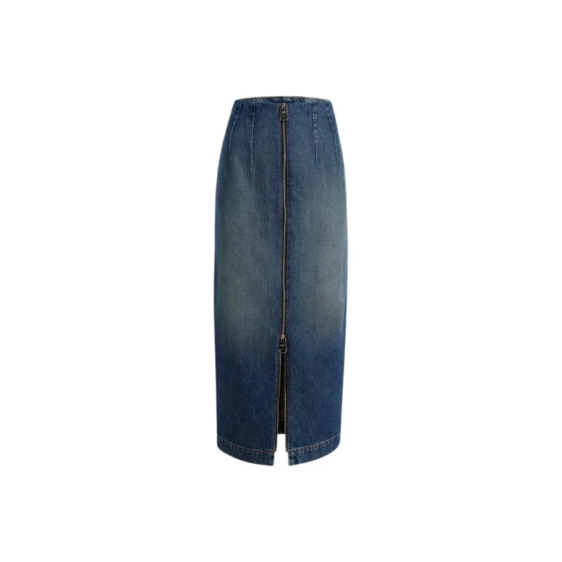 KHAITE The Ruly Denim Midi Skirt-0