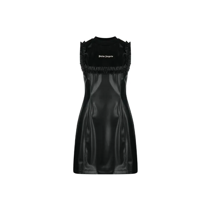 PALM ANGELS Logo-print Faux-leather Minidress-0