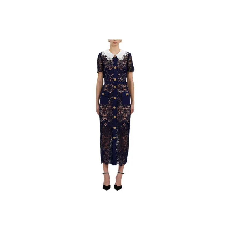 Self-portrait Short-Sleeved Dresses Women's Navy Blue-0