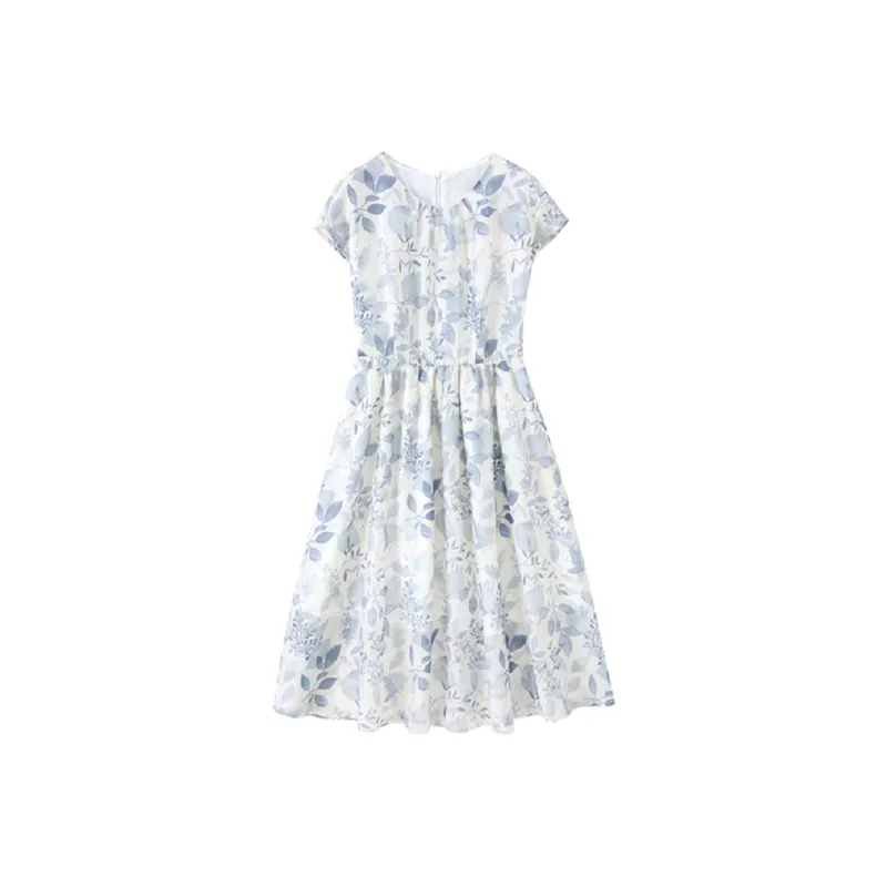 IHIMI Short Sleeved Dress Women's Blue Floral Color-0