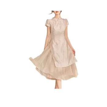 QIAOYUHUAZUN Short Sleeved Dresses Women's Cherry Pink