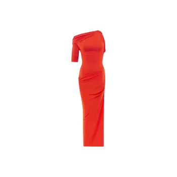 Jacquemus SS24 Draped Midi Dress Short-Sleeved Dresses Women's Orange/Orange