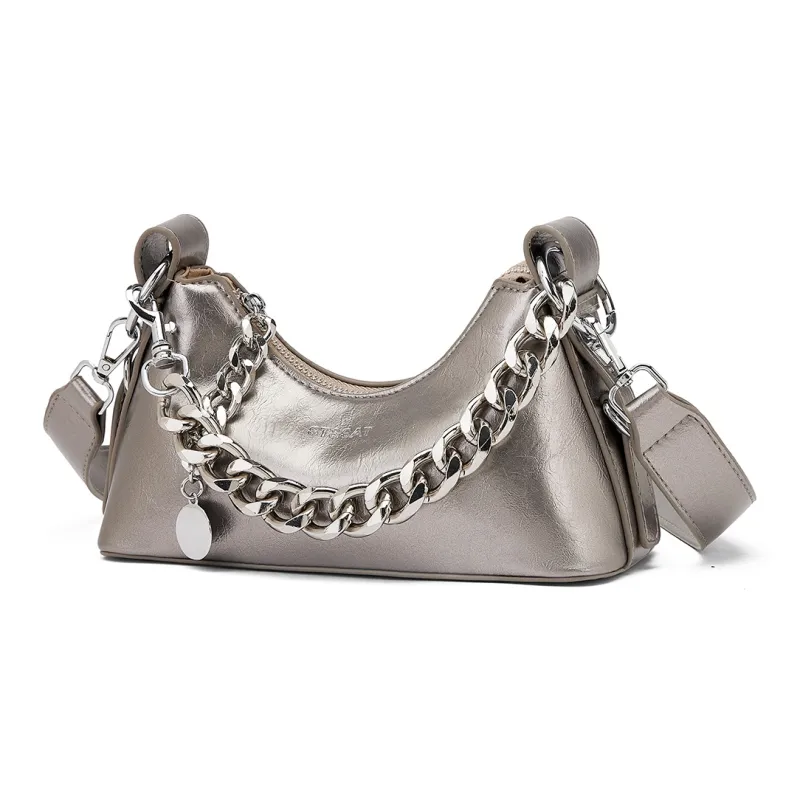 ST&SAT Synthetic Leather Underarm Shoulder Bag Women's Black/Silver-5