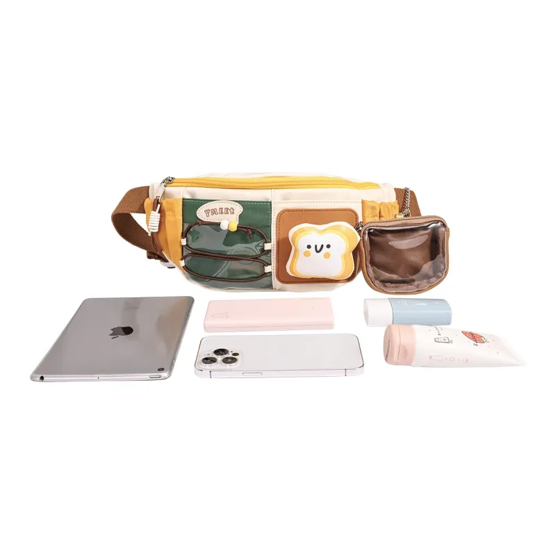 Sound For Life Fabric Sling Bag, Fanny Pack Unisex Khaki/Yellow-4