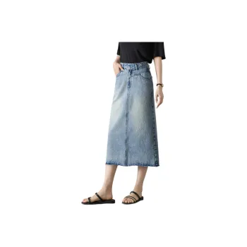 Mo Han Yi Mei Denim Long Skirts Women's Vintage Light Blue