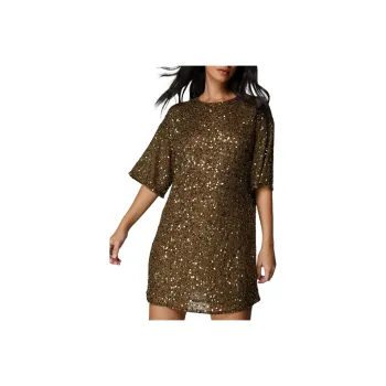 NASTY GAL Cluster Sequin Slouch Shift Dress Short-Sleeved Dresses Women's Gold