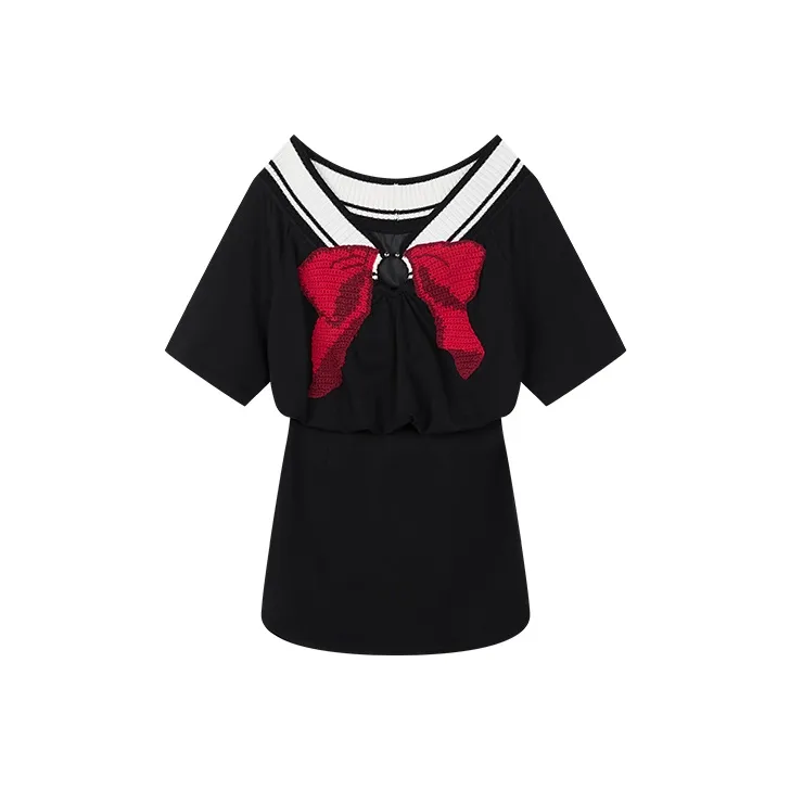 UOOYAA Beautiful Girl Warrior Series Short-Sleeved Dresses Women's Black-0