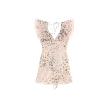 Rotate Leopard Printed Chiffon Mini Ruffle Dress