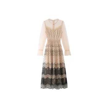 JINYE ORIENTAL A Line Skirt Dress Apricot Black
