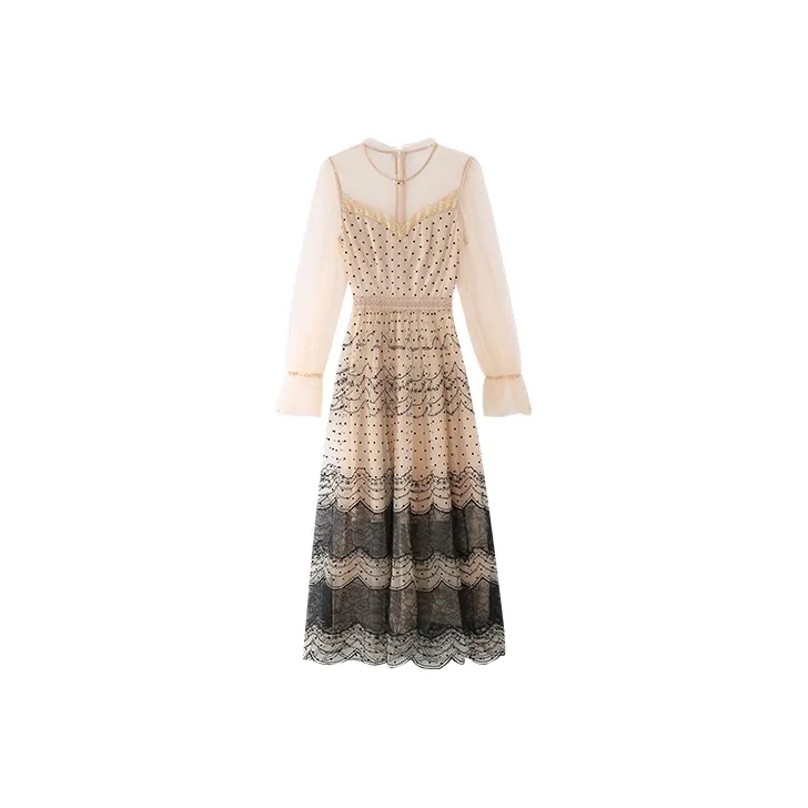 JINYE ORIENTAL A Line Skirt Dress Apricot Black-0