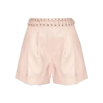 BALMAIN High Waisted Laced Leather Shorts