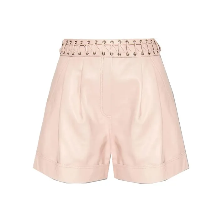 BALMAIN High Waisted Laced Leather Shorts-0