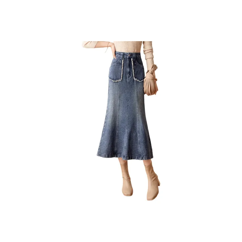 Mo Han Yi Mei Denim Long Skirt Women's Blue-0