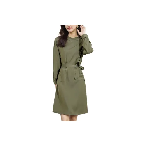 Wbwq Long-Sleeved Dresses Women's Licorice Green